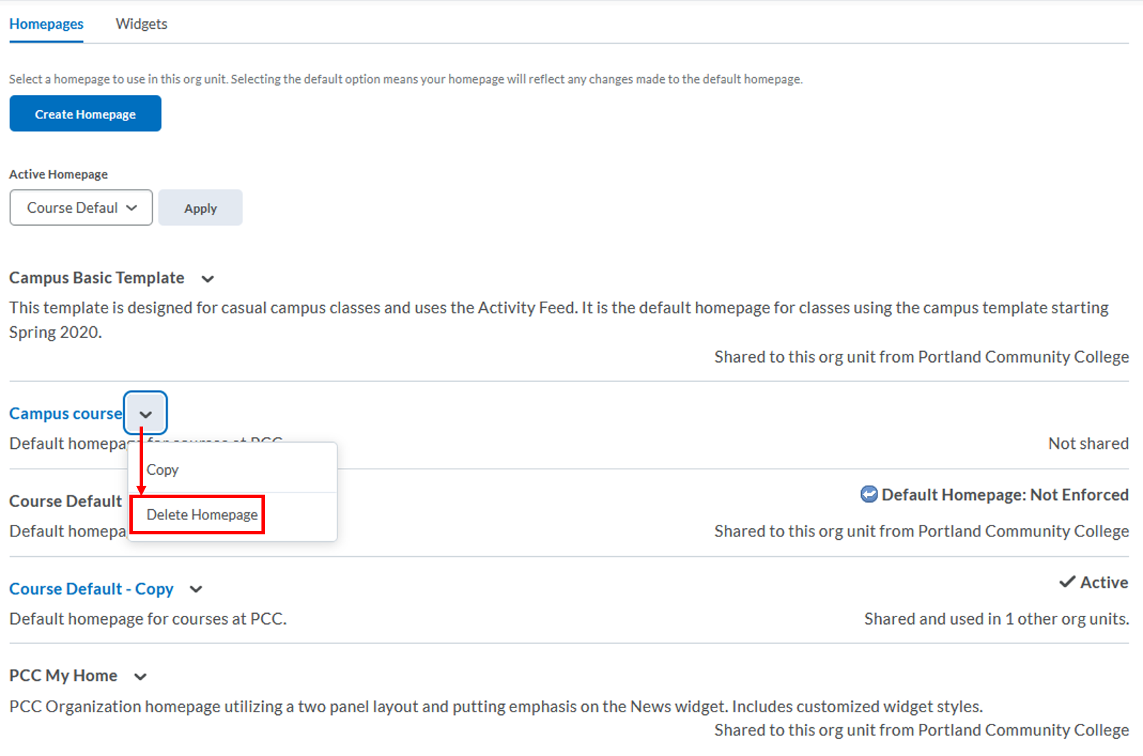 homepage: delete-homepage