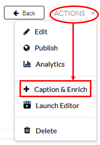 my media's action menu: caption & enrich