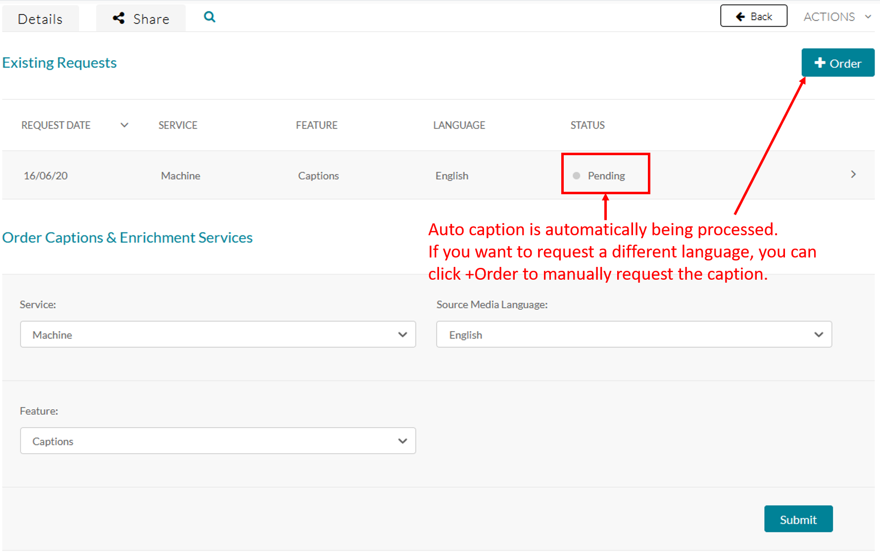 my media: caption & enrich screen