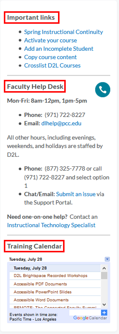 D2l Homepage: homepage area - Faculty widget