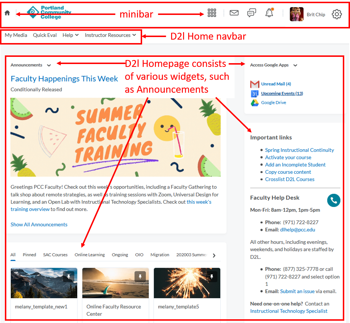 PCC D2l Homepage structure