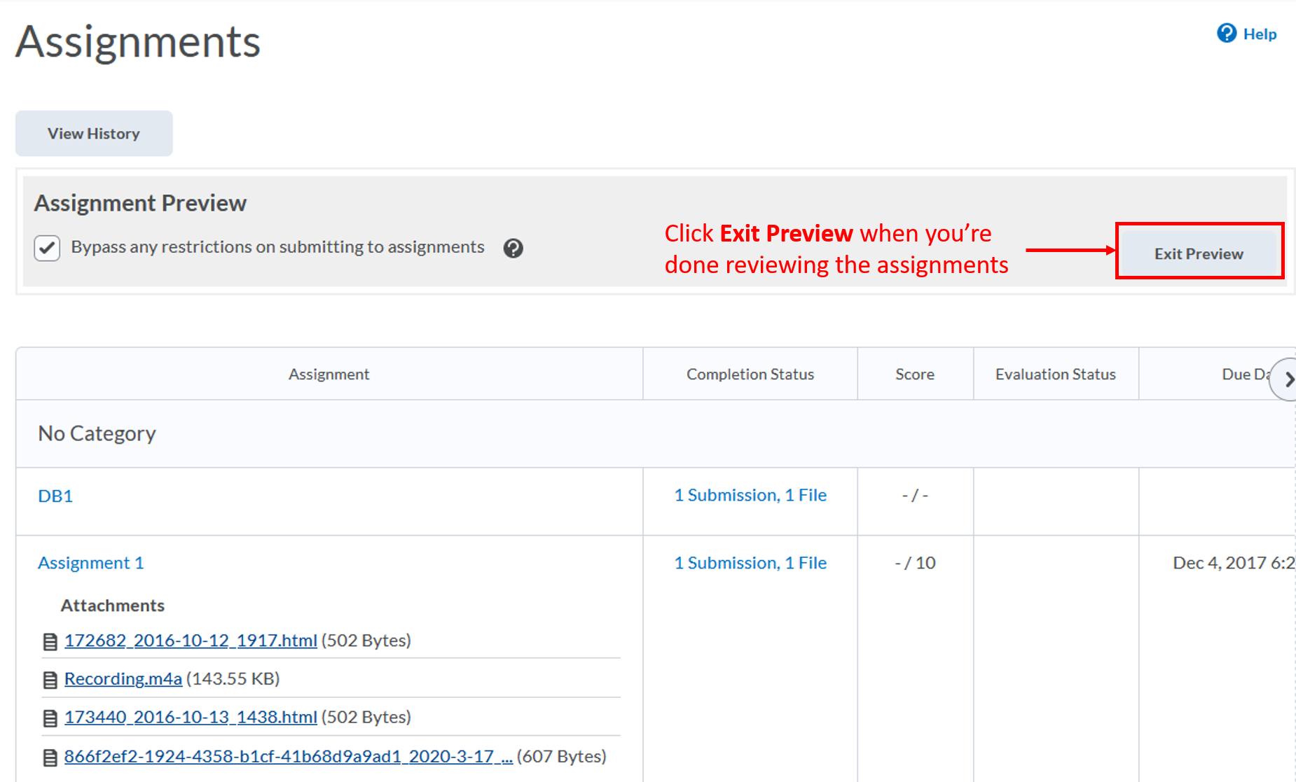 Assignments: Exit Preview