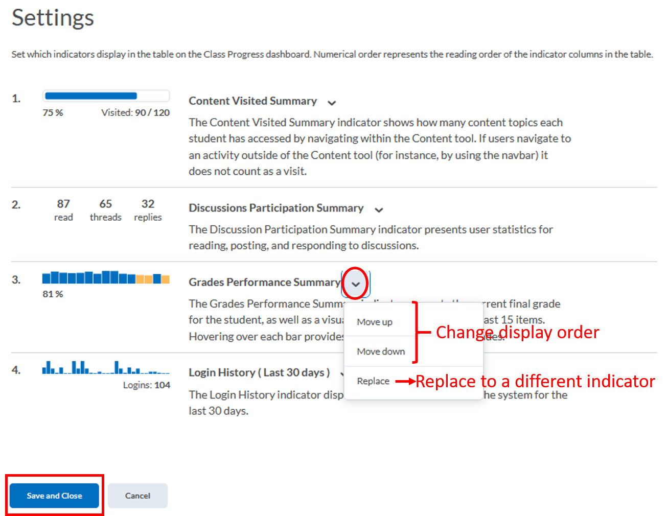 class-progress: Settings to change indicator or display order