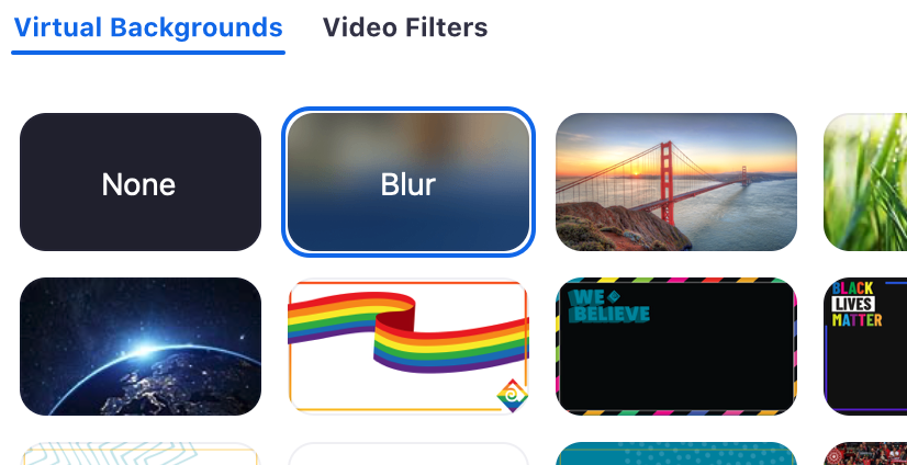 The blur option is now available in Zoom 5.5.0 and later.
