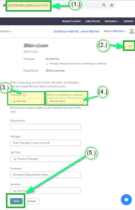 Changing Zoom Pronouns