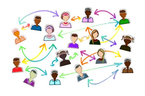 Icons of people's head and shoulders with arrows connecting them.