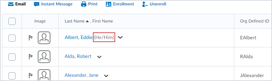 Pronouns in the classlist
