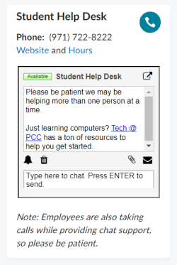 Student Help Desk chat screenshot