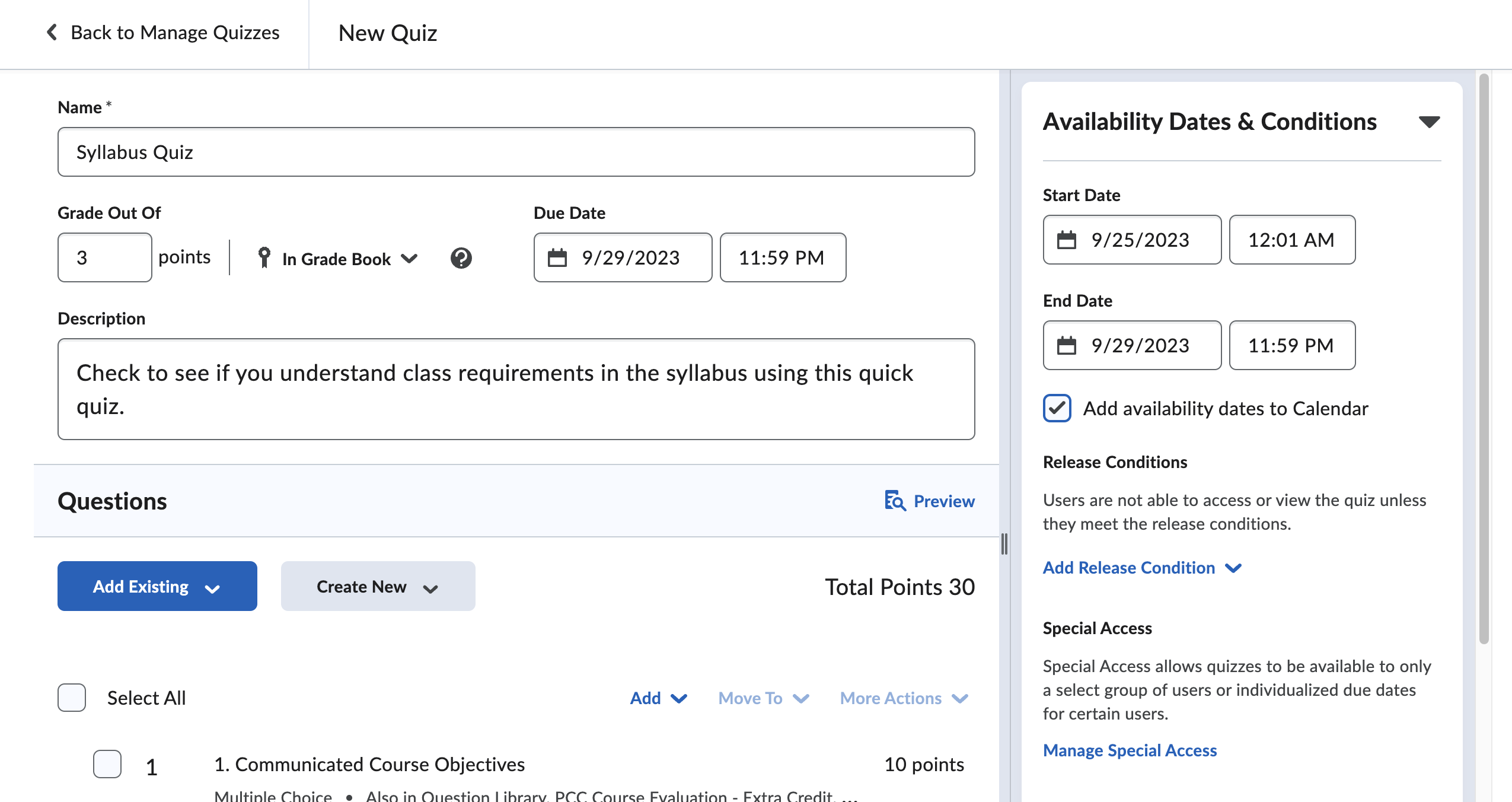 D2L's new quiz creation experience