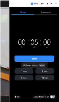 The zoom timer shows up on a side panel to make it very visible to you (and participants if you want)