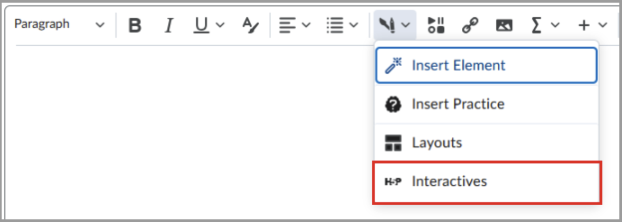 You can now add H5P Interactives from the Creator+ menu.