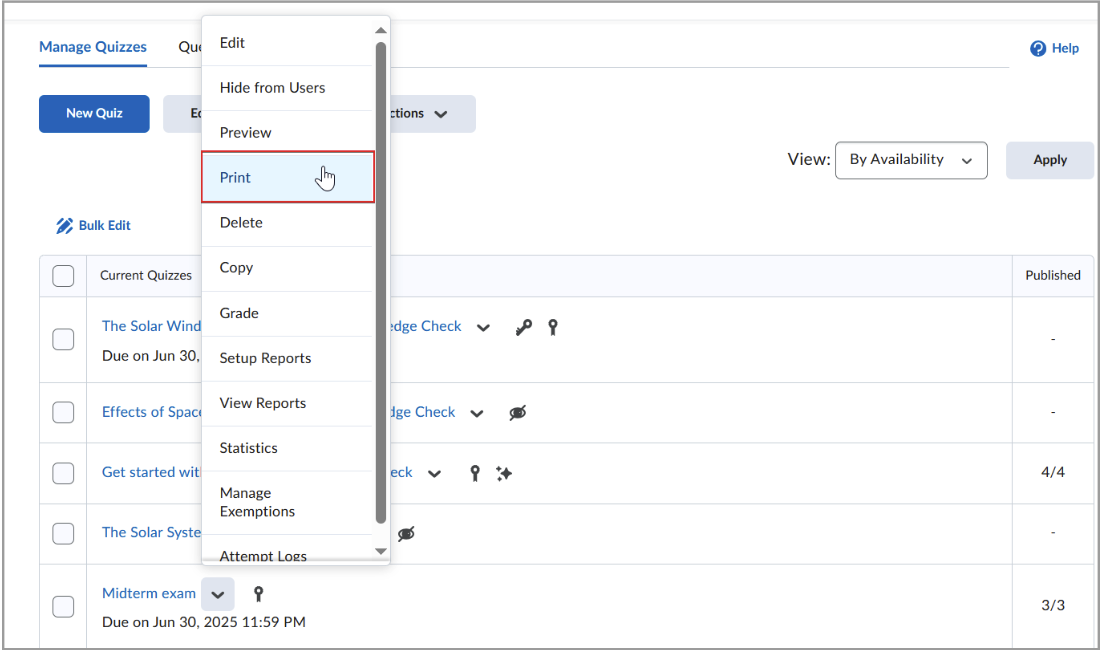 Faculty can now print out a paper copy of a D2L quiz so that it can be taken in-person.