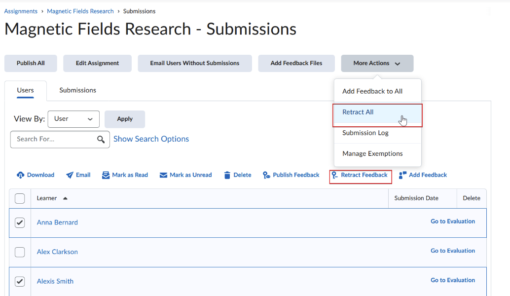 You can also bulk or selectively retract feedback.