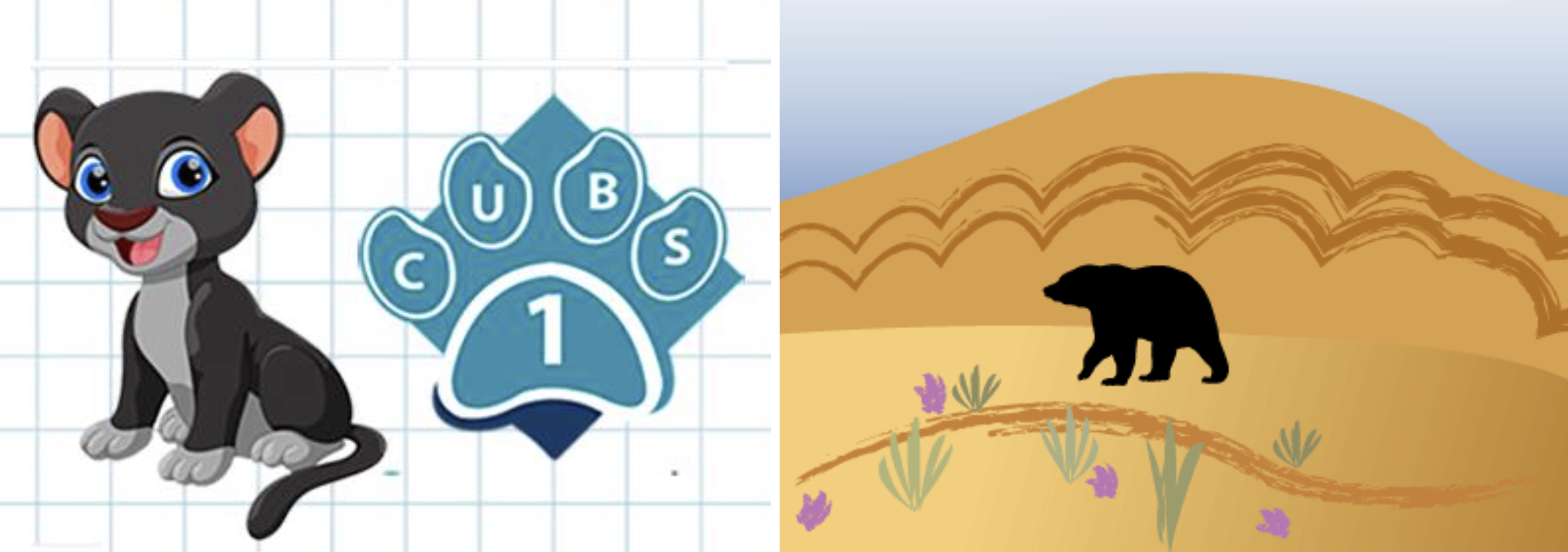 Cartoon image of panther cub and black bear