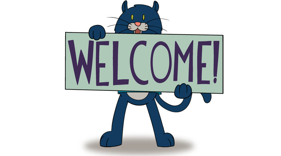 Illustration of Poppie the Panther holding a welcome sign by Zack Corcoran