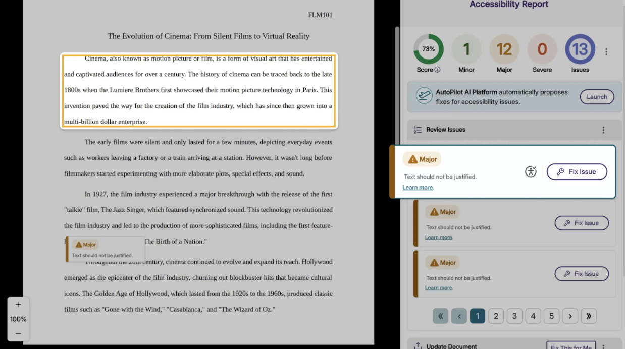 Panorama's updated interface for review PDFs.