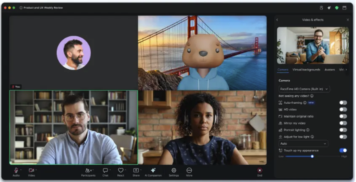 The video options now open on the right side of the meeting window instead of a popup.