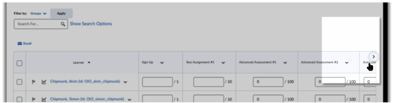 The gradebook now includes easy navigation arrows for large gradebooks.