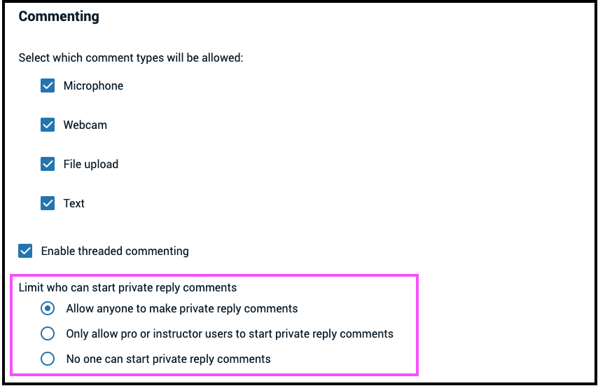New settings allow you to determine if you want to allow users to be able to send private messages in your voicethreads.