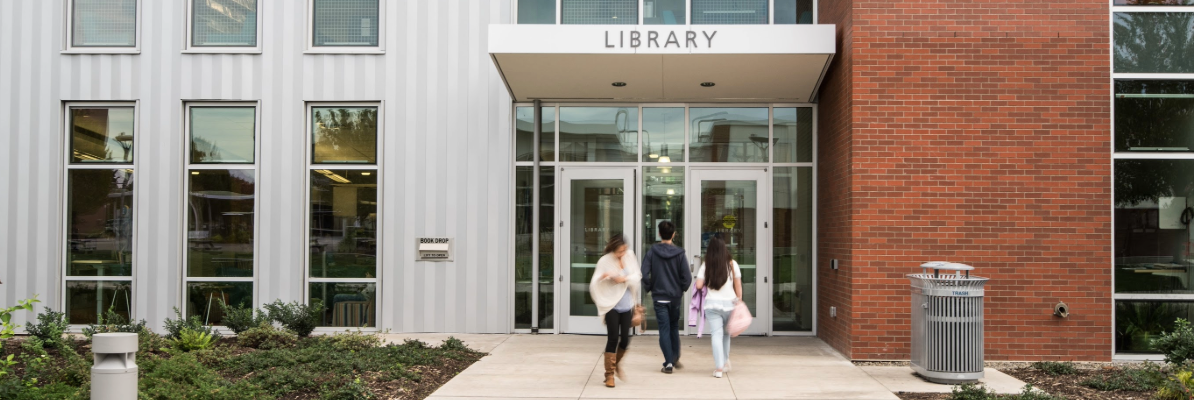 Students walking to the library.