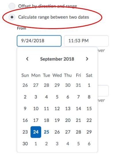 Selecting two dates to calculate the range for the offset