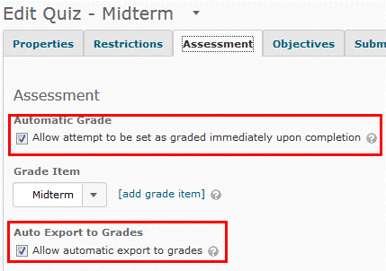 Auto grade and auto export quiz in D2L