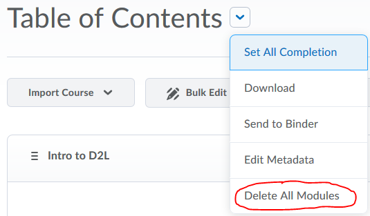 Find a drop-down action menu on the right from Table of the Content and choose Delete