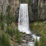 decorative vertical image of Tumalo Falls, a waterfall in central Oregon.