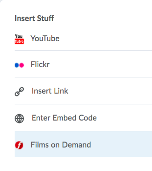 The Films on Demand option in the Insert Stuff page.