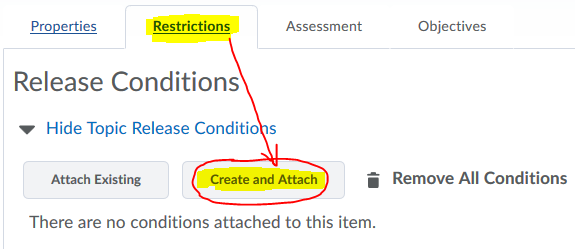 discussions restrictions tab to create release conditions
