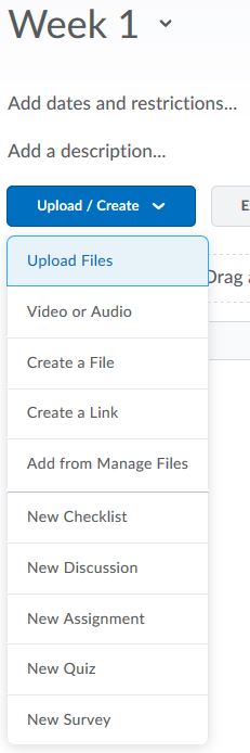 Add content topic using Upload/Create button