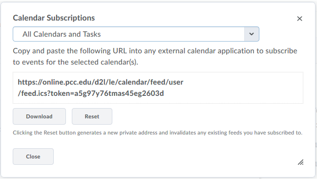 Subscribe to calendar in D2L