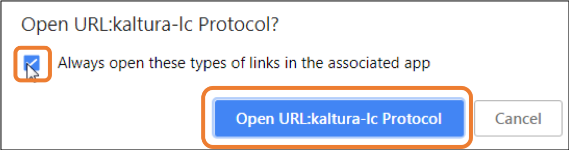 Open Kultura protocol pop-up window