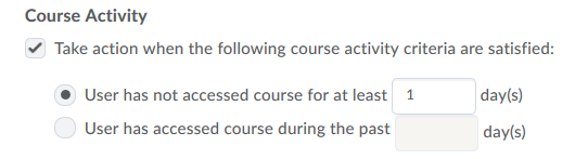 course activity setting in D2L intelligent agent