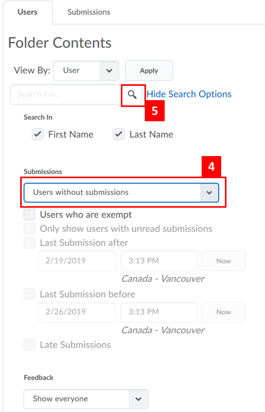 assignment search users without submissions