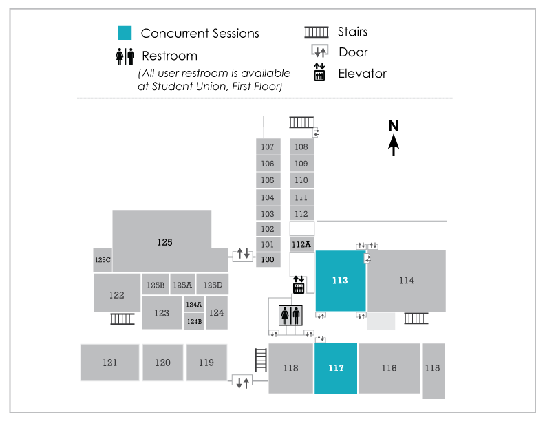 TEB First Floor: Two rooms are used for concurrent sessions are TEB 113 and TEB 117. 