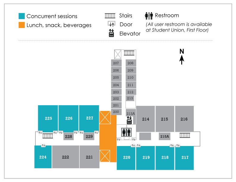TEB Second Floor is where most concurrent sessions are located. Lunch, snack and beverages located on the Foyer area near the stairs.