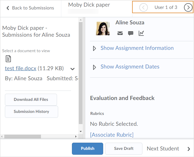 Evaluating an assignment with the new navigation bar.
