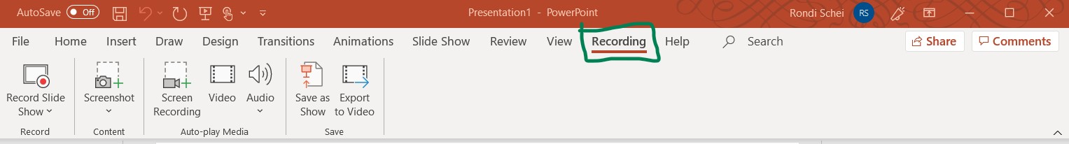 Recording Tab in PowerPoint