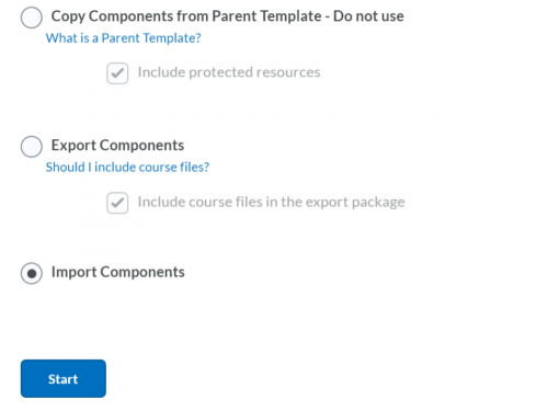 Screenshot of the import export copy page