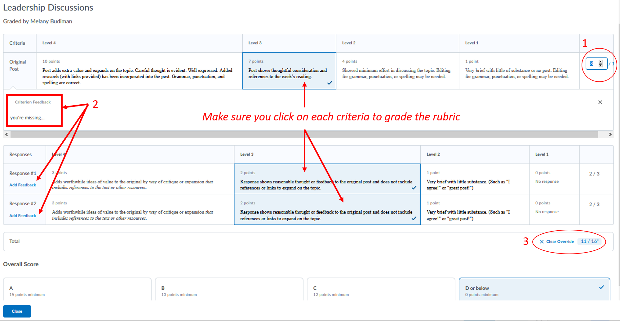 D2l Grading an assignment or a discussion using rubric: what you can do with it