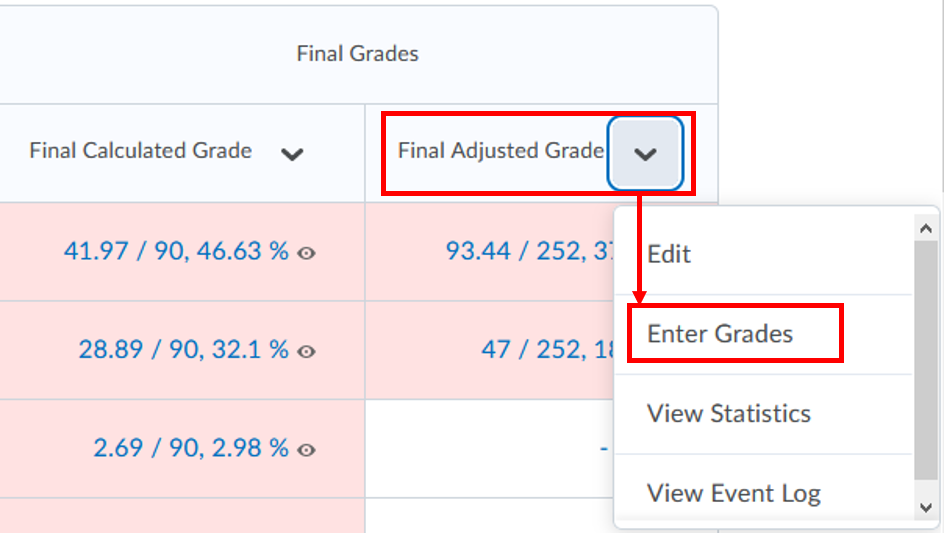 Final adjusted grade-enter grades