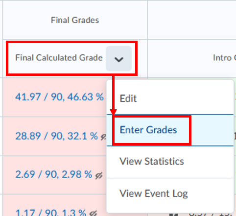 Final calculated grade-enter grades