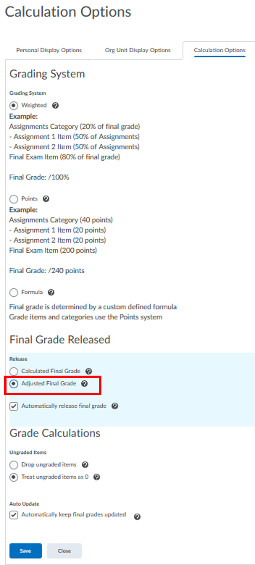 Grades settings-calculation options-adjusted final grade
