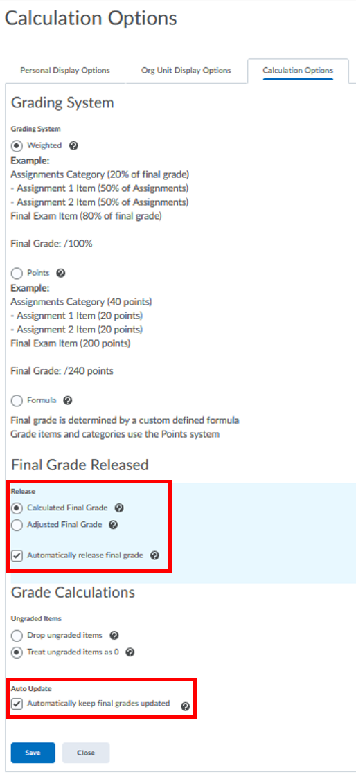 Grades settings-calculation options-calculated final grade