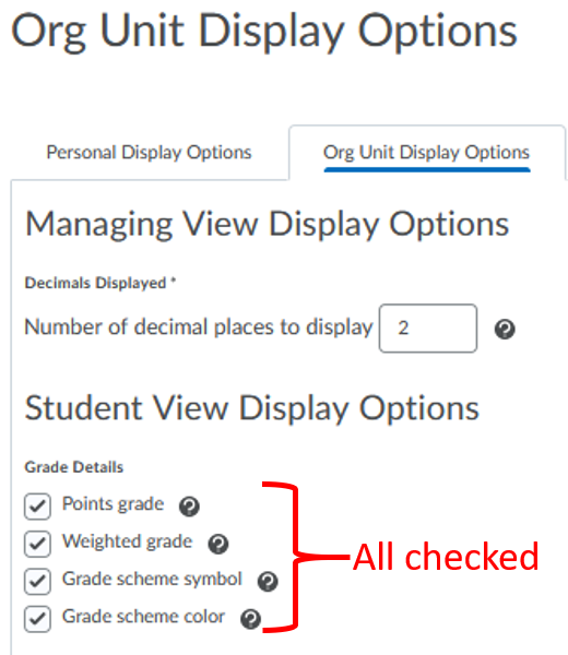 Grades settings-org unit display options