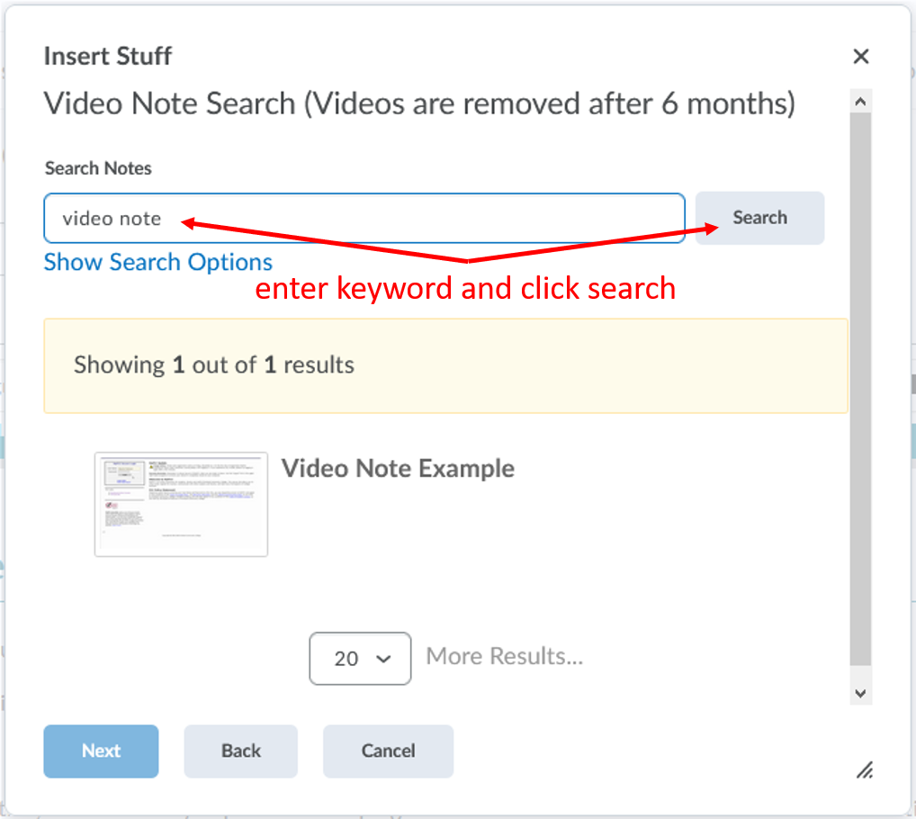 Insert Stuff-Video note search-enter keyword
