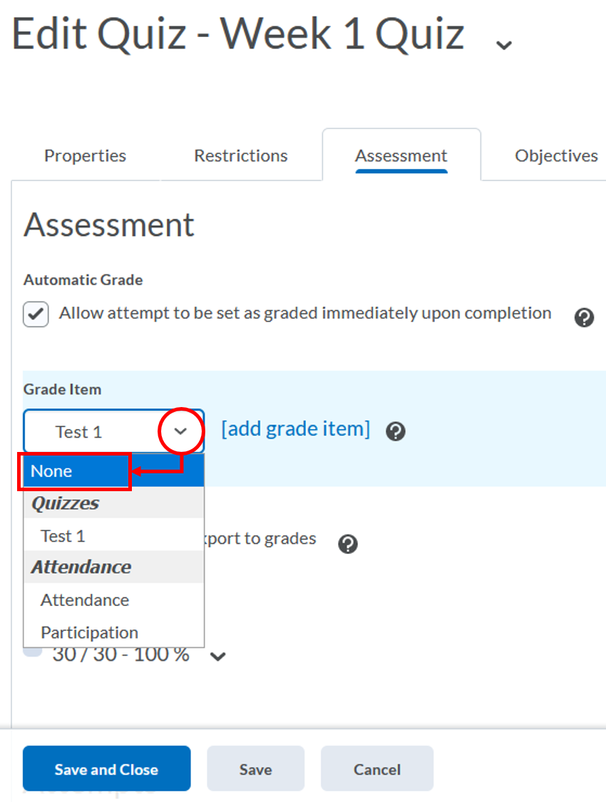 Quizzes-assessment tab-grade item-none
