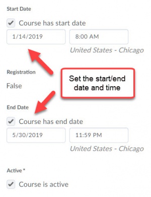 course offering information: start and end dates