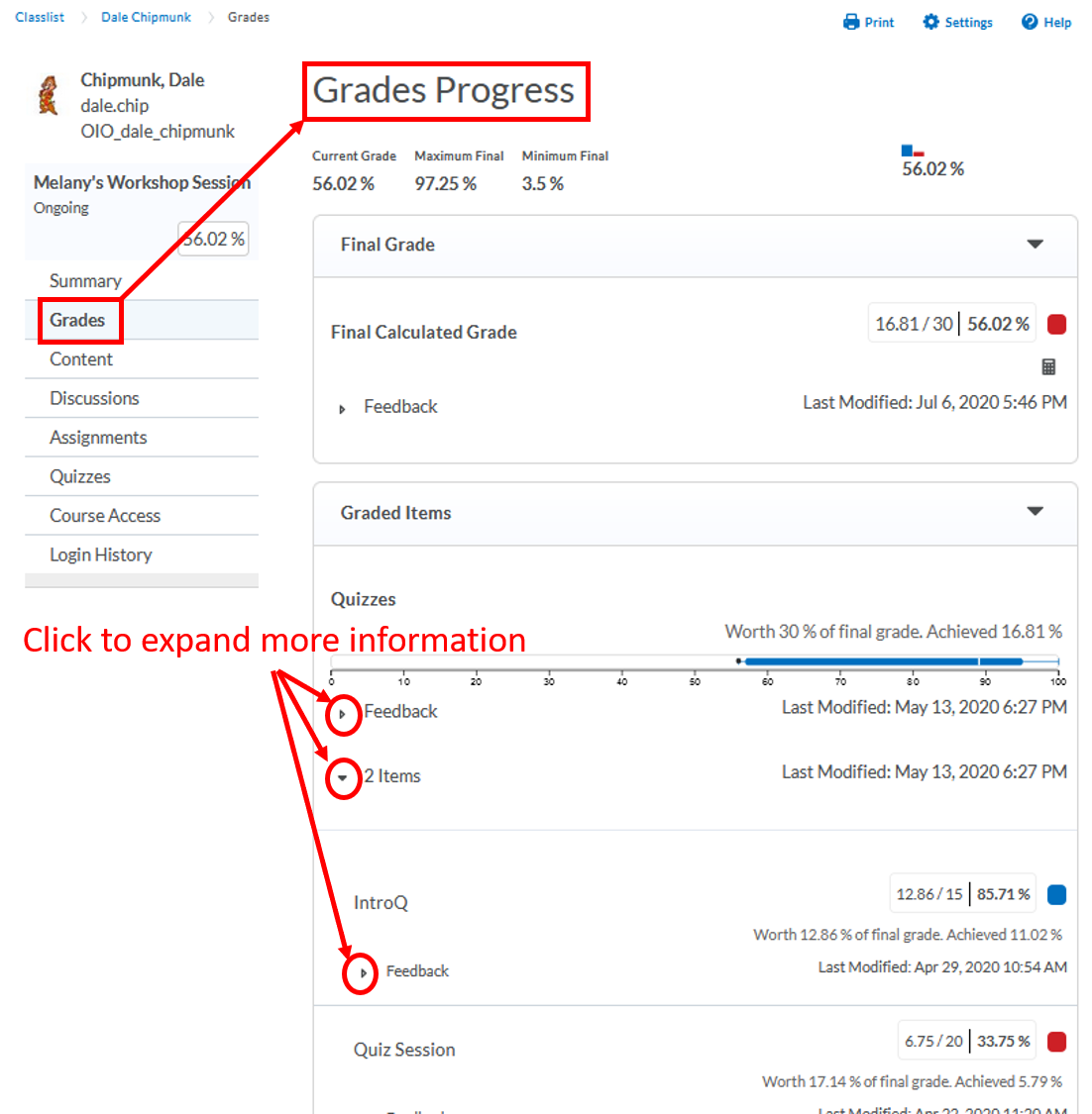 class-progress: View Grades detail information